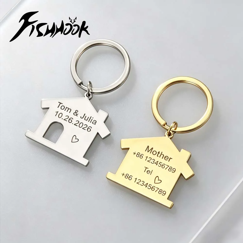 Couple Family Personalized Keychain Engrave Name Custom House Gift For Men Women Mother Father Stainless Steel Bag Charm Jewelry