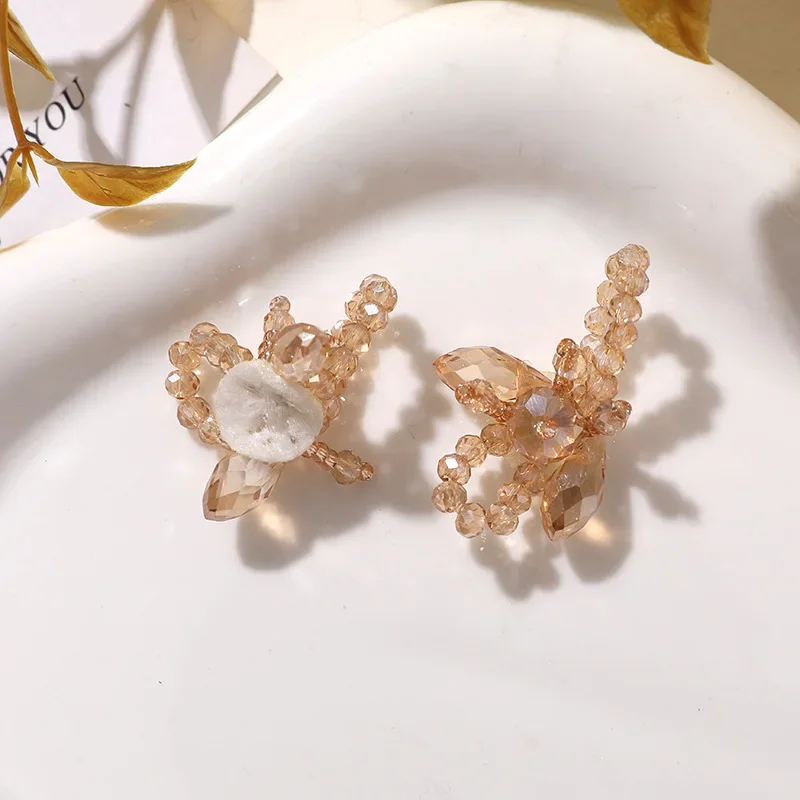 2pcs Korean Beaded Flowers Patches for Clothing DIY Sew On Rhinestone Beaded Applique Jewellery Making Decoration Accessories
