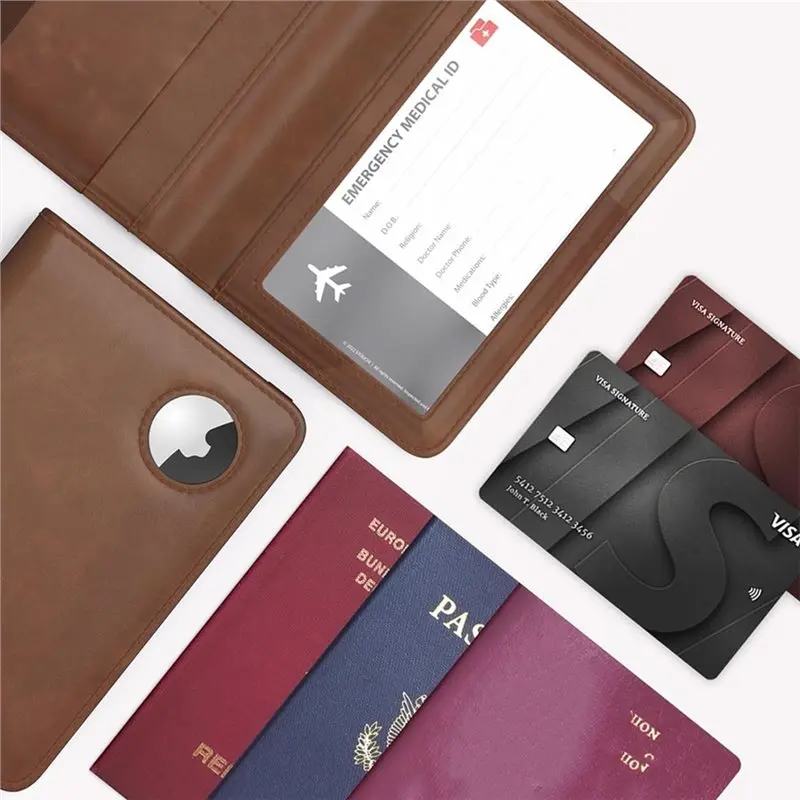 ABRT-Passport Holder With RFID Blocking For Airtag, Slim PU Leather Passport Wallet Cover Case, Anti-Lost Travel Accessories view 4