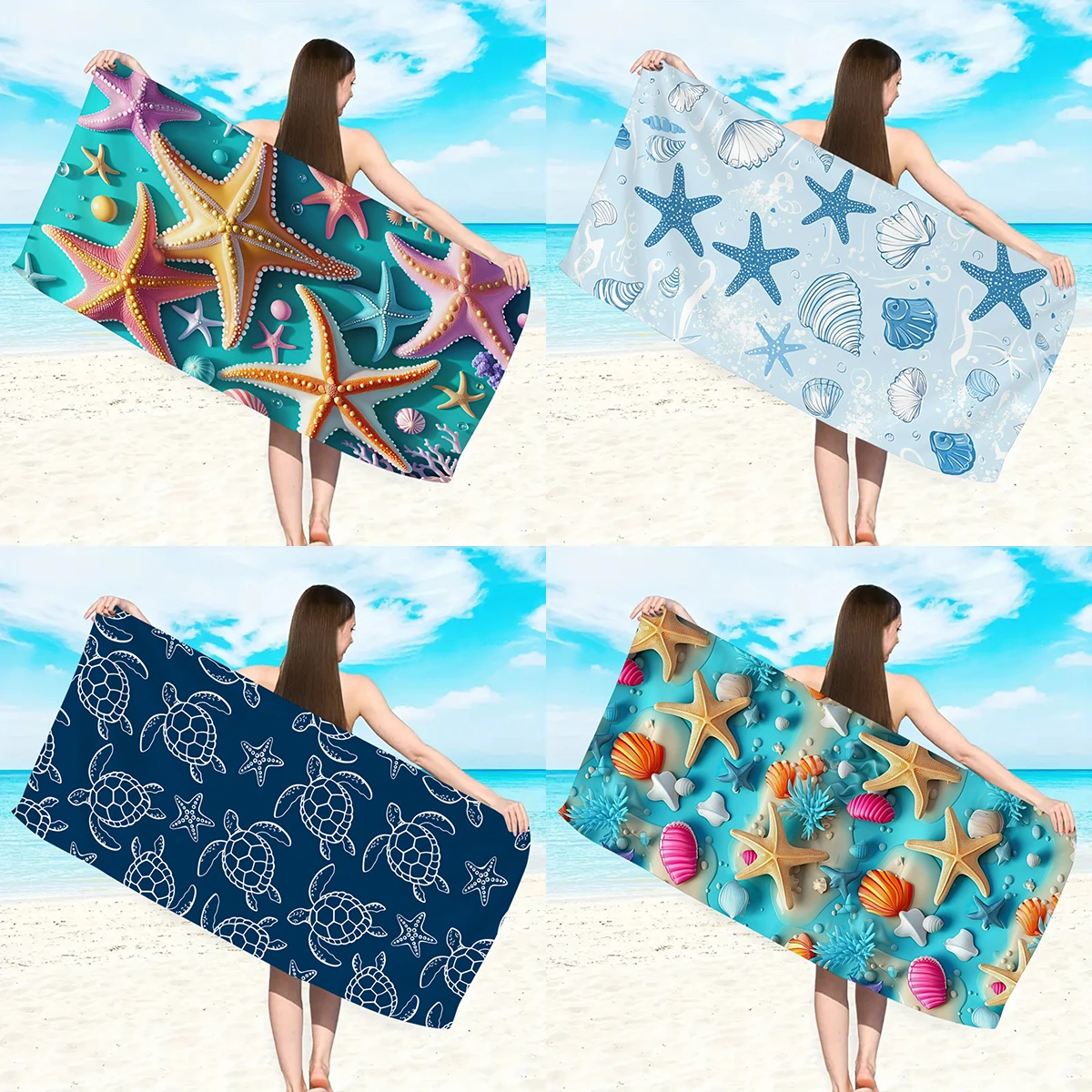 

1pc ocean element starfish pattern ultra-fine fiber beach towel, suitable for camping, beach, swimming essential beach towel