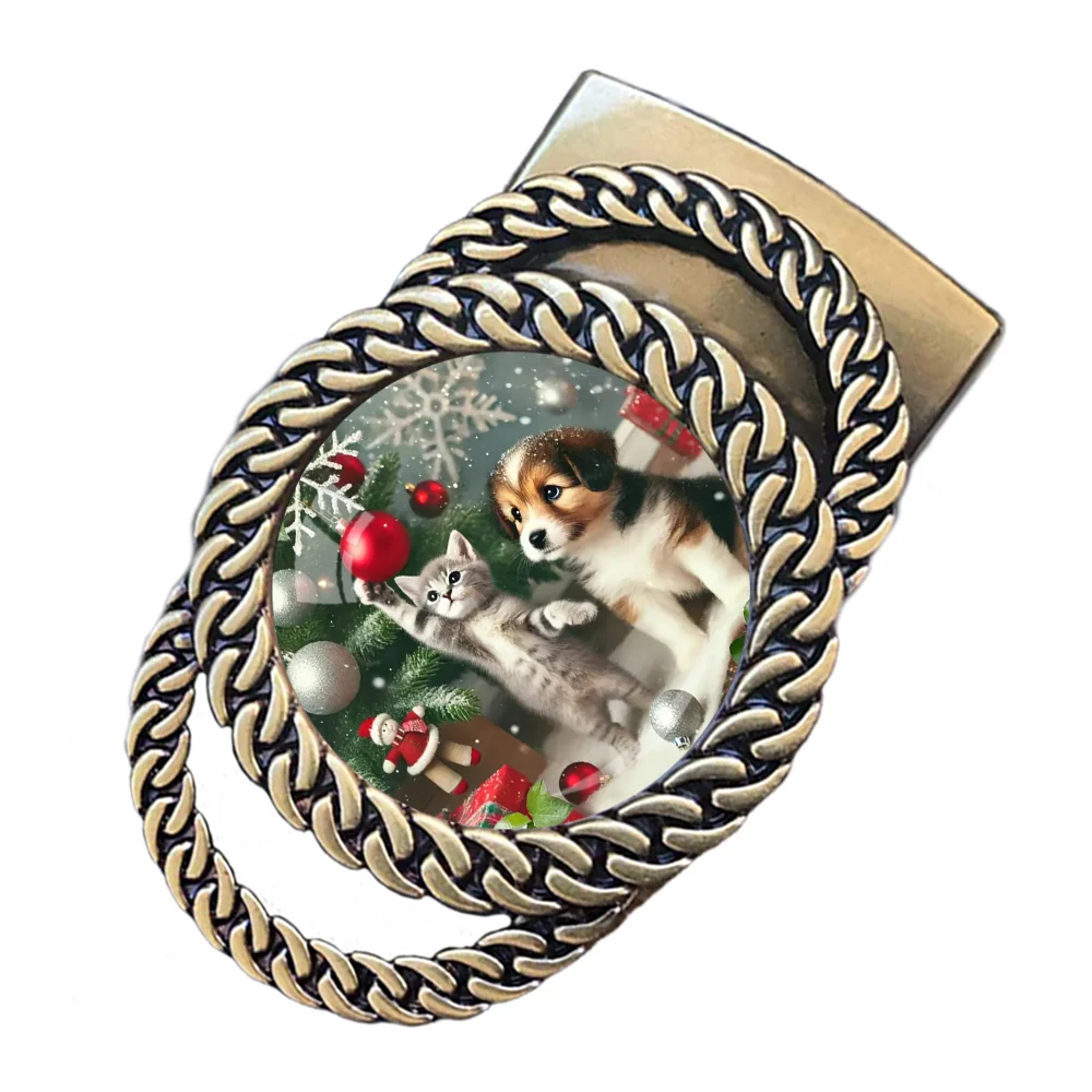 Cão e gato natal automático catraca cinto fivela moda personalizado cintura acessório presente do feriado para amigos