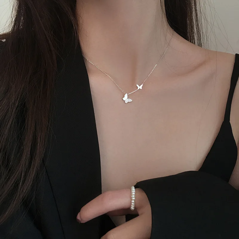 925 Sterling Silver Neck Choker Chain Butterfly Pendants Necklaces Women Luxury Jewelry Exquisite Elegant Charms Accessories