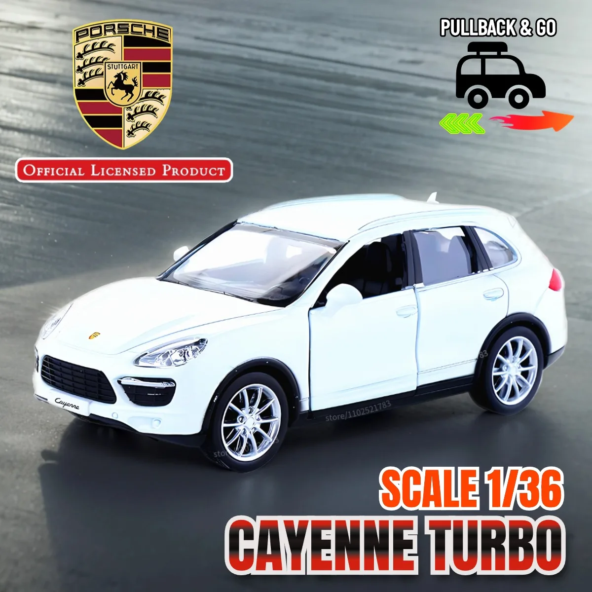 1/36 Porsche Cayenne Turbo Pullback Toy Car Model Official Licensed Scale Replica Metal Diecast Miniature Art Xmas Kid Boy Gift