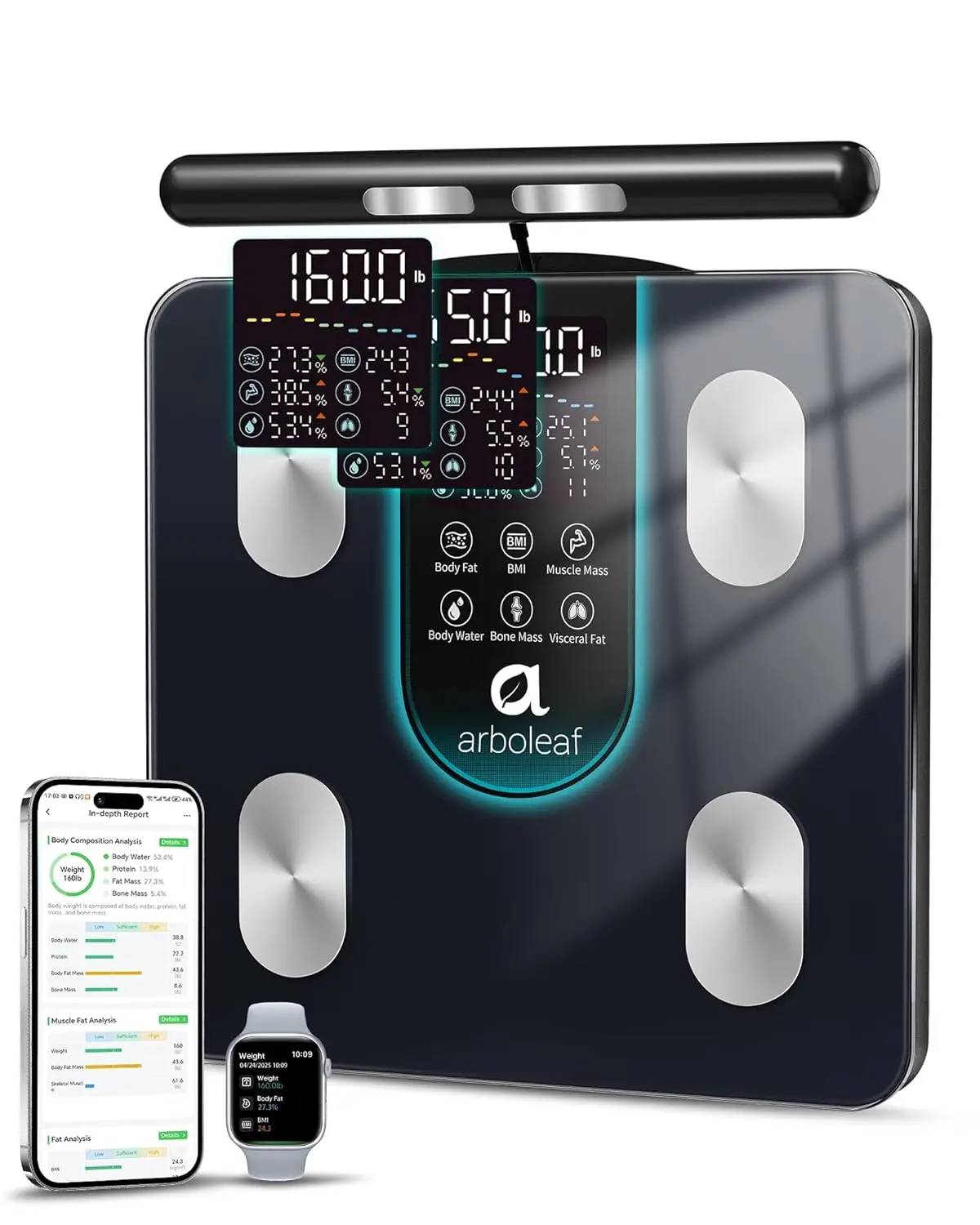 

Smart Body Composition Scale with 8 Electrodes, Dual-Frequency BIA, 7-in-1 Display for BMI and Fat Analysis