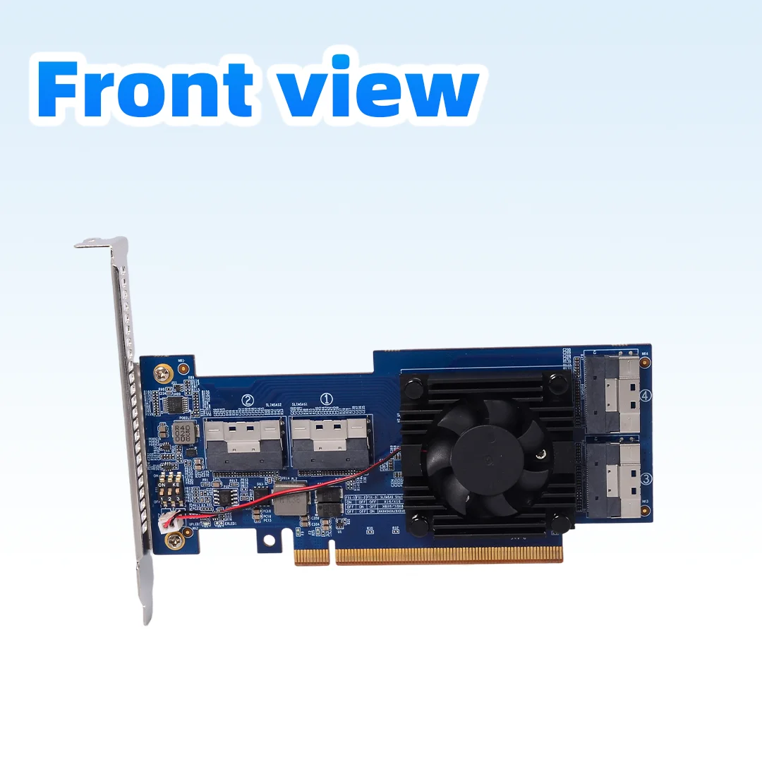 PEX88048 PCIe 4.0 X16 Bifurcation Card 4Port SFF8654 8i No-Split NVMe Adapter Support U.2 M.2 SSD GPU NIC for Server Workstation