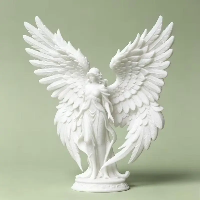 ~3D Printed Guardian Angel Statue Large Winged Female Angel Sculpture Elegant White Figurine Home Desktop Decor Ornament