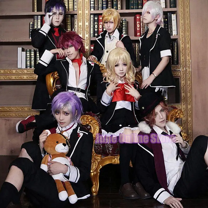 Anime Diabolik Lovers Sakamaki Ayato Cosplay Costume School Uniforms Halloween Party Wear Outfit Blazer Pants Tie Belt and wig