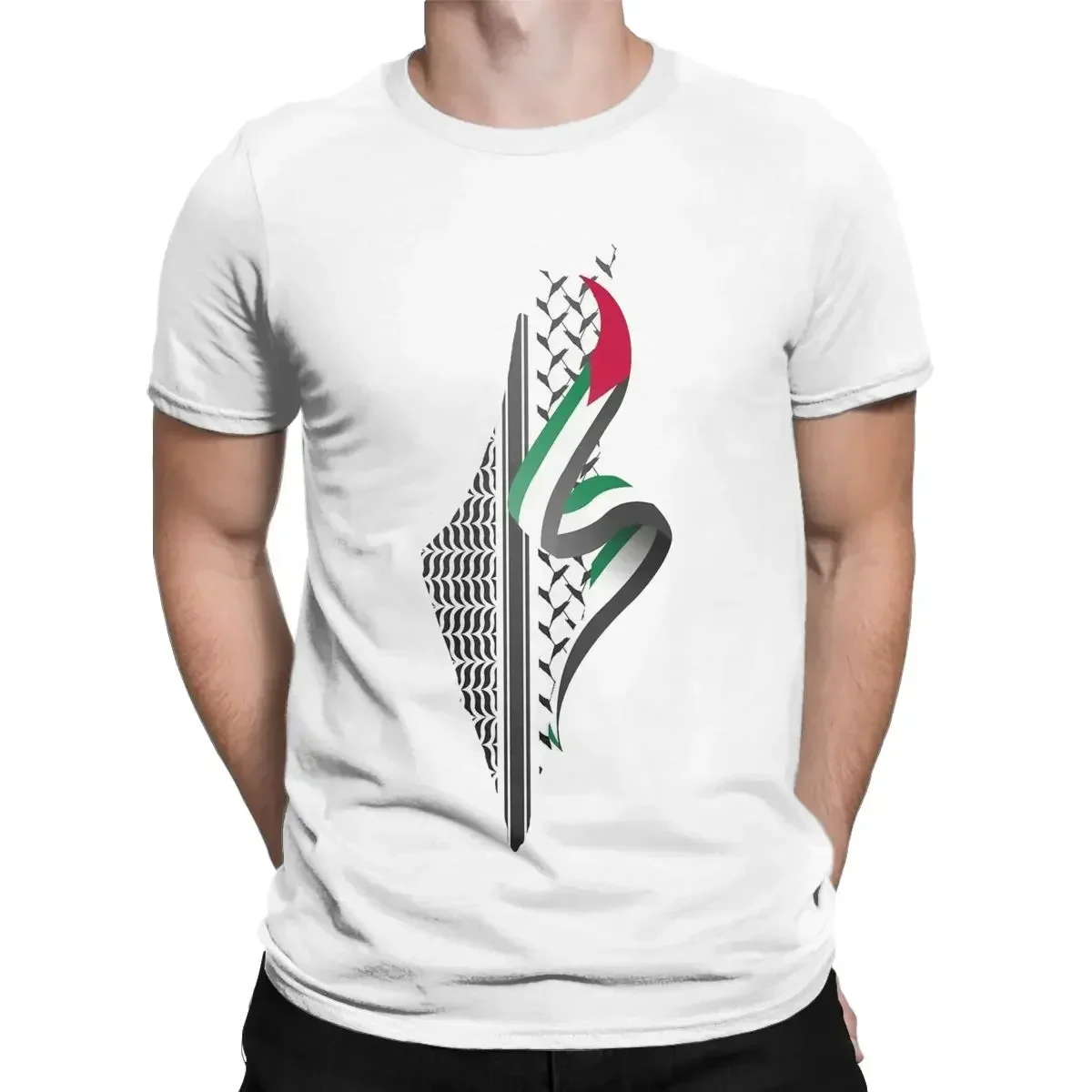 Palestine Map T-Shirt for Men Vintage 100% Cotton Tee Shirt Round Neck Short Sleeve T Shirts Gift Clothing Unisex  All-match