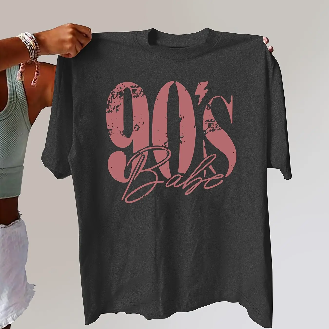 Damen-T-Shirt in Übergröße mit Retro-Buchstaben-Aufdruck, reine Baumwolle, atmungsaktiv, modisch und vielseitig, Unisex, Streetwear, Übergröße