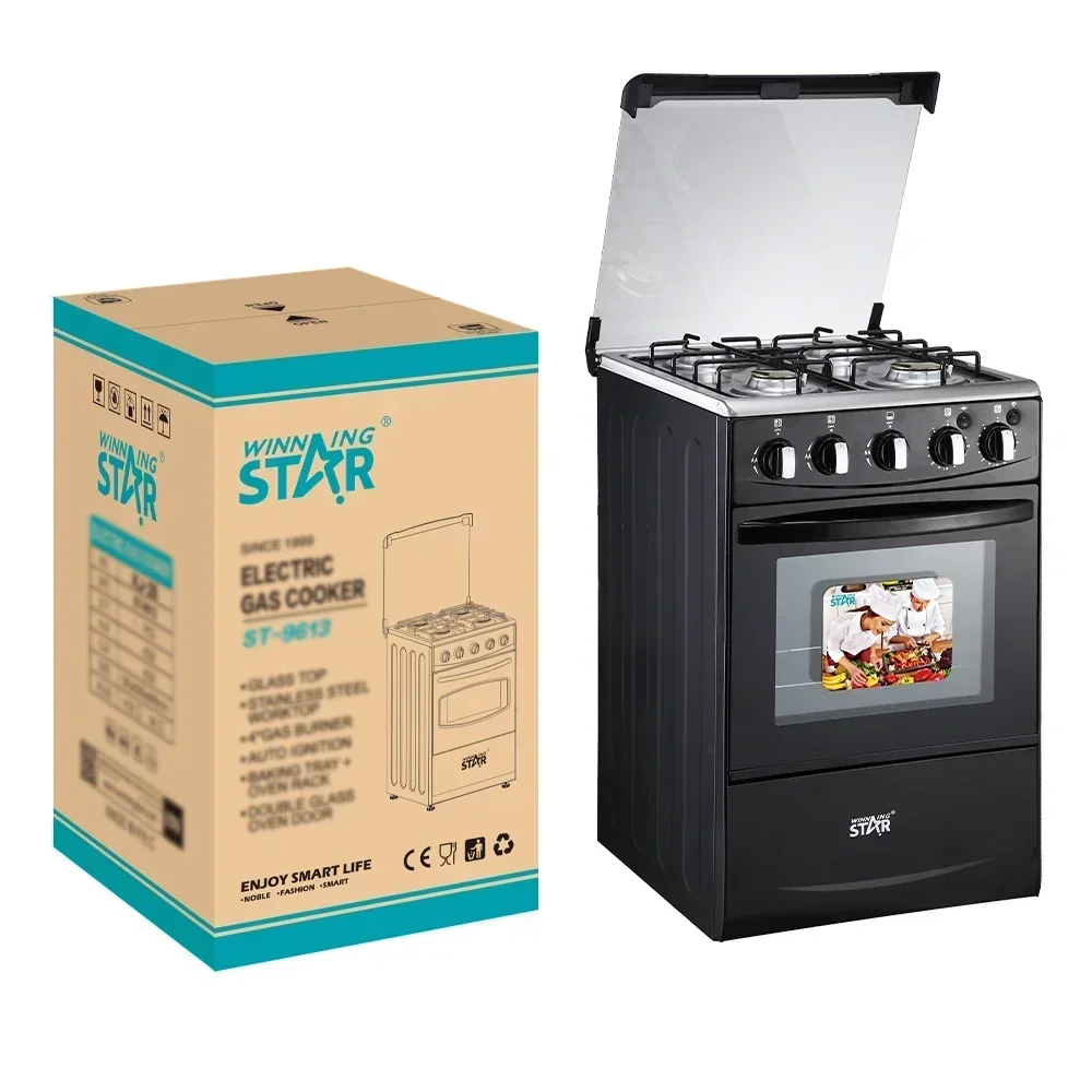 STAR ST-9613 Kj-28 4  Burners Black Standing Cooking Stove Built-in All Gas Oven