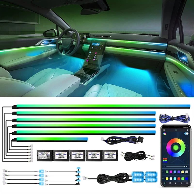 

18 in 1 22 in1 Car LED Ambient Light Dual Zone RGB Neon Acrylic Strip Hidden Backlight Guide Interior Decoration Atmosphere Lamp