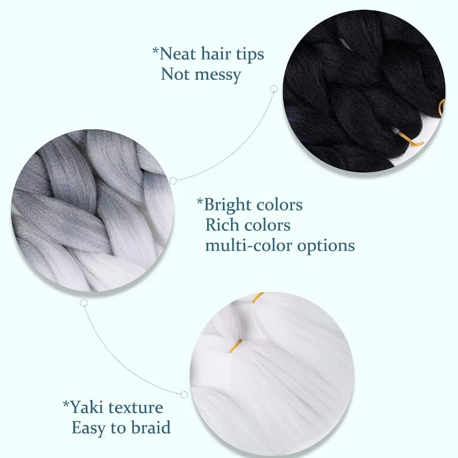 أبيض وأسود تجديل الشعر ملحقات مسبقا أومبير تجديل الشعر 24 بوصة 3 قطعة ملحقات الشعر جامبو الاصطناعية للطبيعة