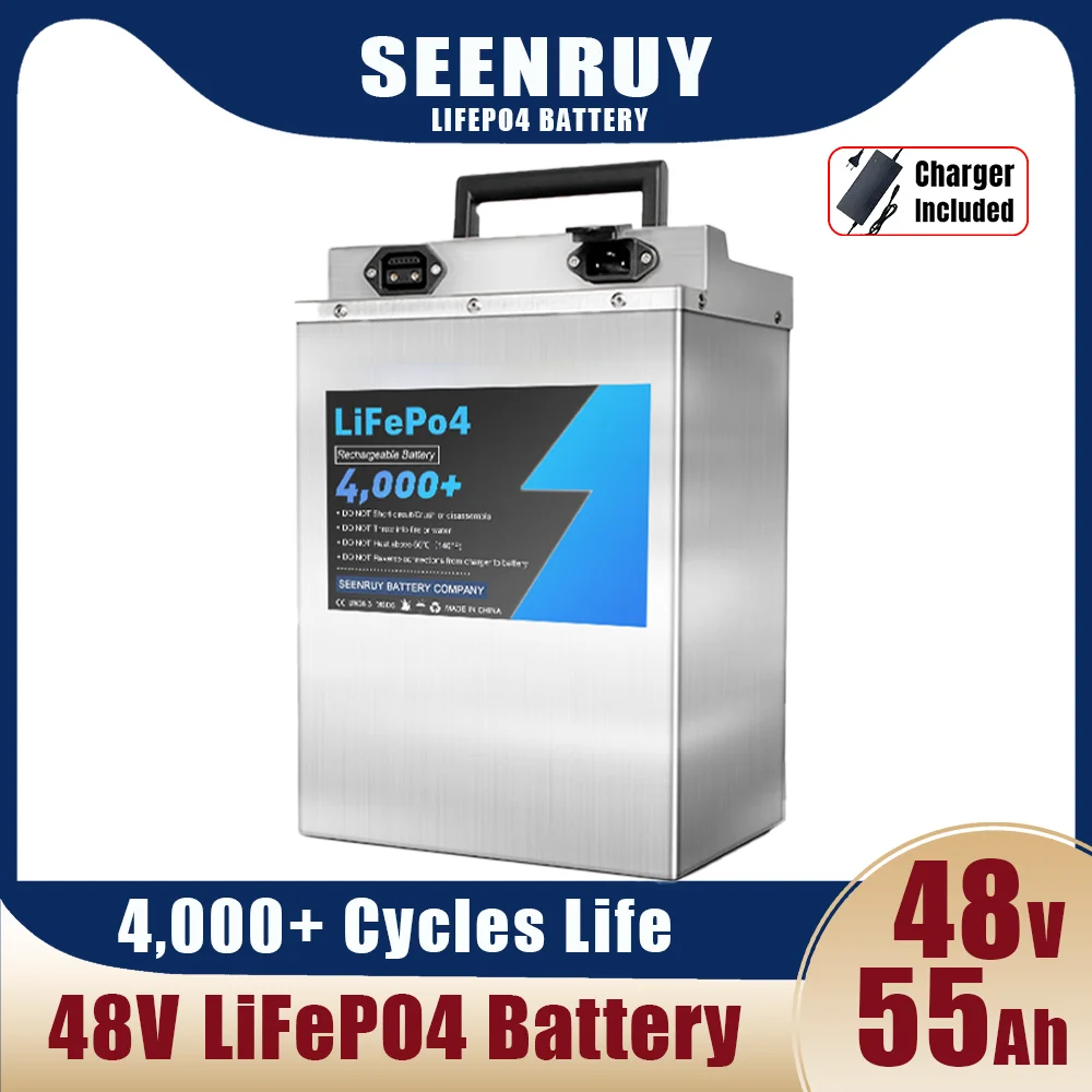 48V 55Ah Lifepo4 Battery Pack Built-in BMS 1000W 2000W for Electric Wheelchair Takeaway Motorcycle Tricycle with 10A Charger