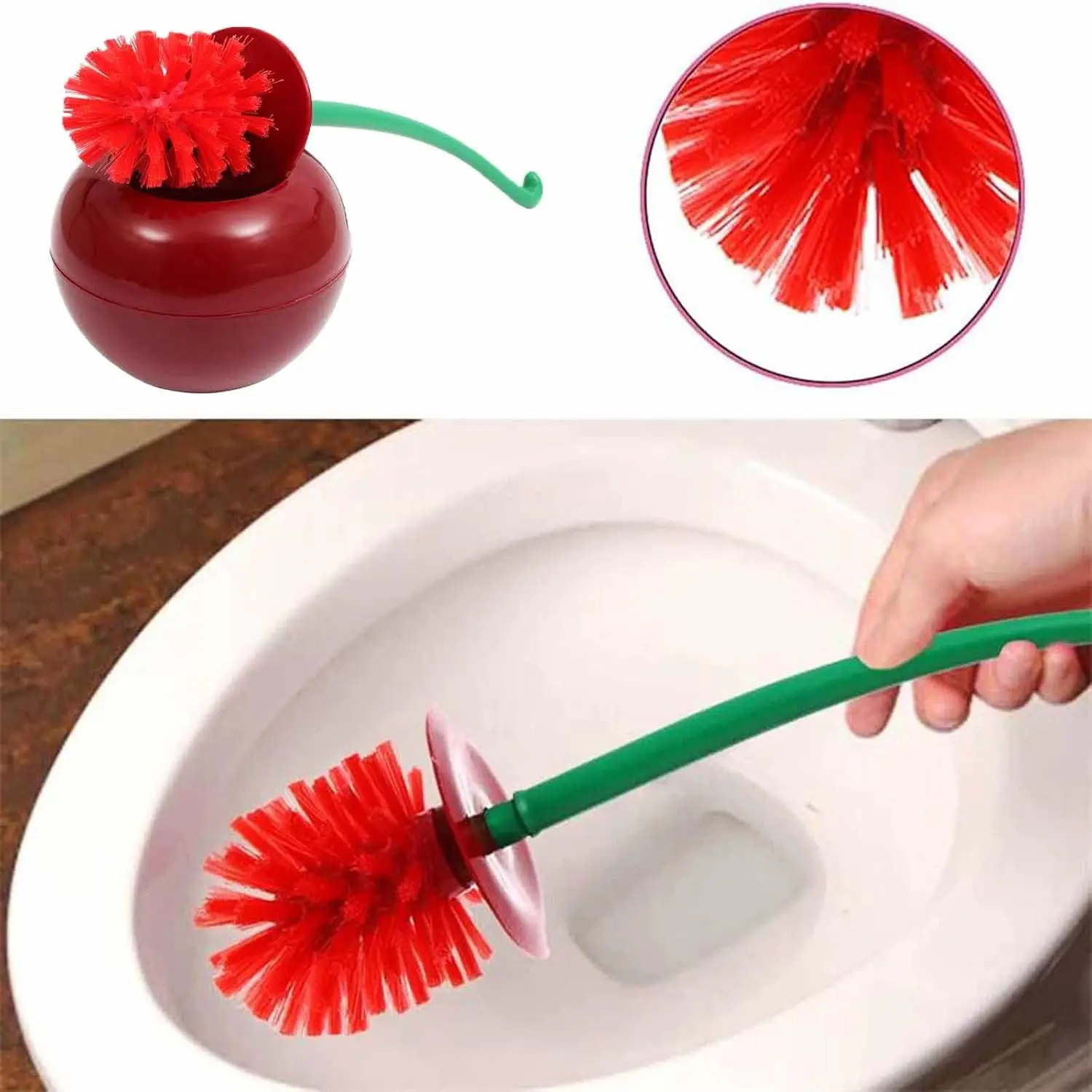 Cute Cherry Shaped Toilet Brush with Holder, Creative Bathroom Cleaning Brush, Hidden Bristles, Decorative Toilet Brush for Home