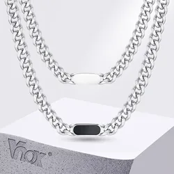Vnox Unisex Stainless Steel Choker Necklaces,Cuban Link Chain Necklaces for Men Women,Fashion Slide Geometric Bar Pendant Collar