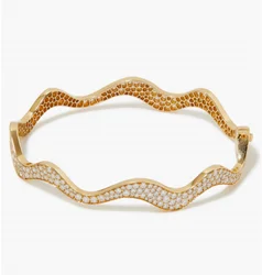 New Shiny Wave Shape Bangles for Women Bezel Set Full Cubic Zirconia 58mm Gold Platinum Plated Color Fashion Jewelry for Party
