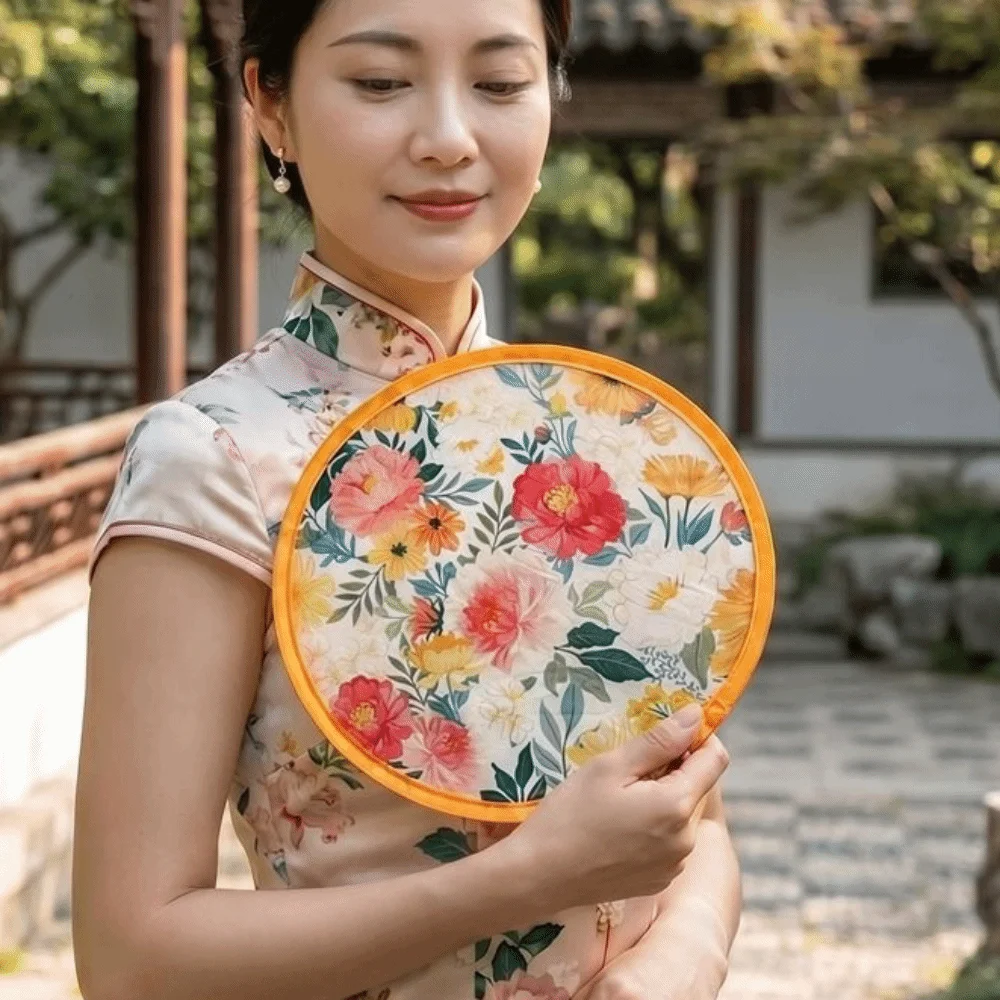 

Mini Japanese Style Folding Fan Flower Pattern Round Collapsible Fan With Pocket Flying Disk Fan Outdoor Activities