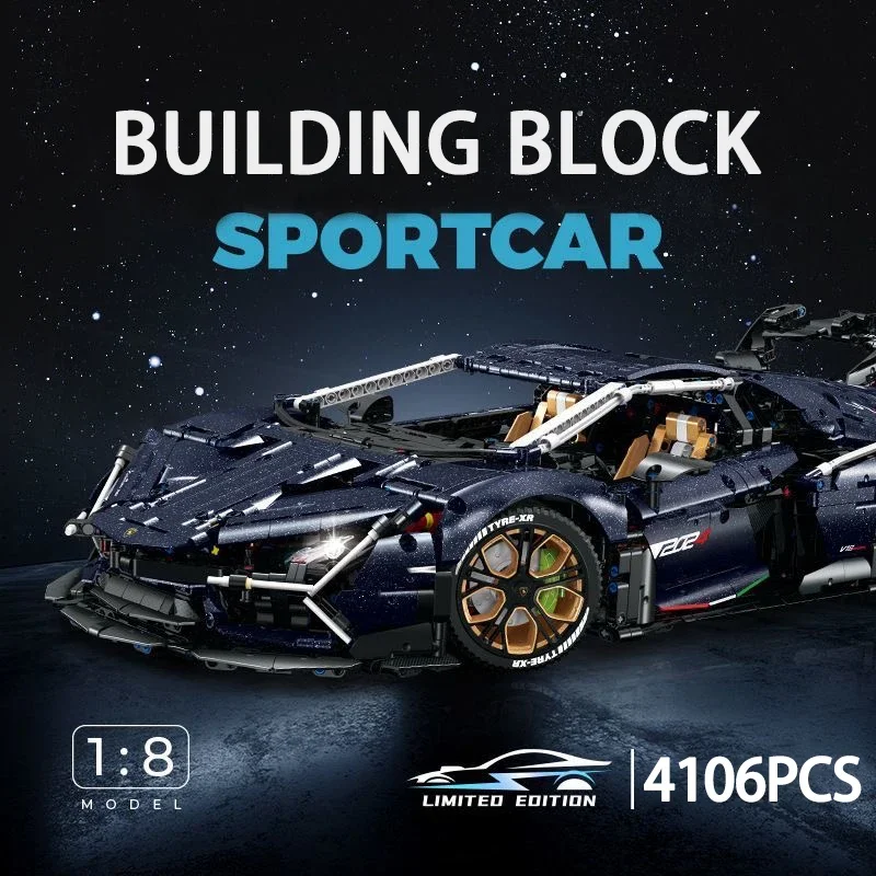 

Technical Blue Racing Sport Car Building Block High-Tech City Mechanical Speed Vehicle Model Brick Toys For Children Gift MOC