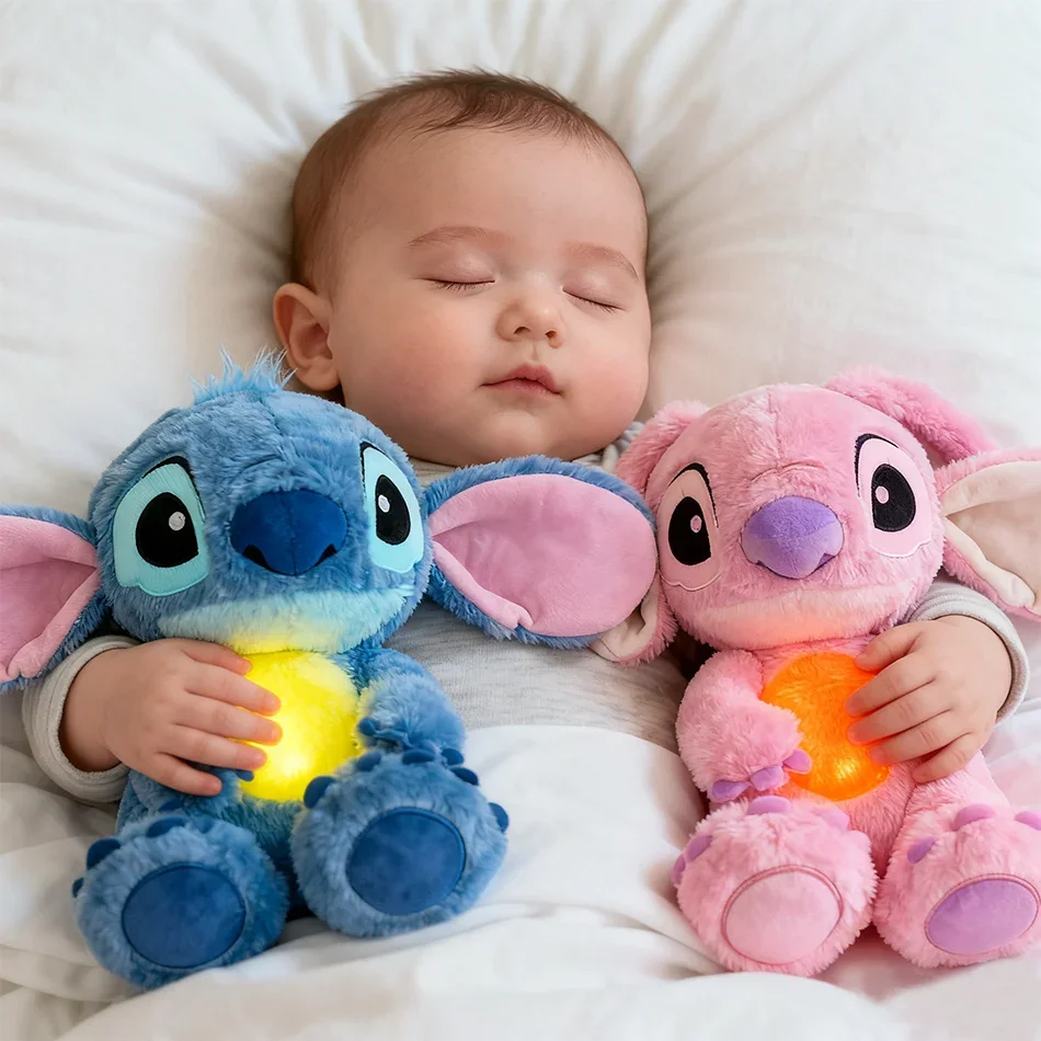 2025 Lilo quente # ! Stitch boneca de pelúcia respiração criança peluche kawaii acalma brinquedo anime bebê música luz sono brinquedos ponto rosa presente do miúdo