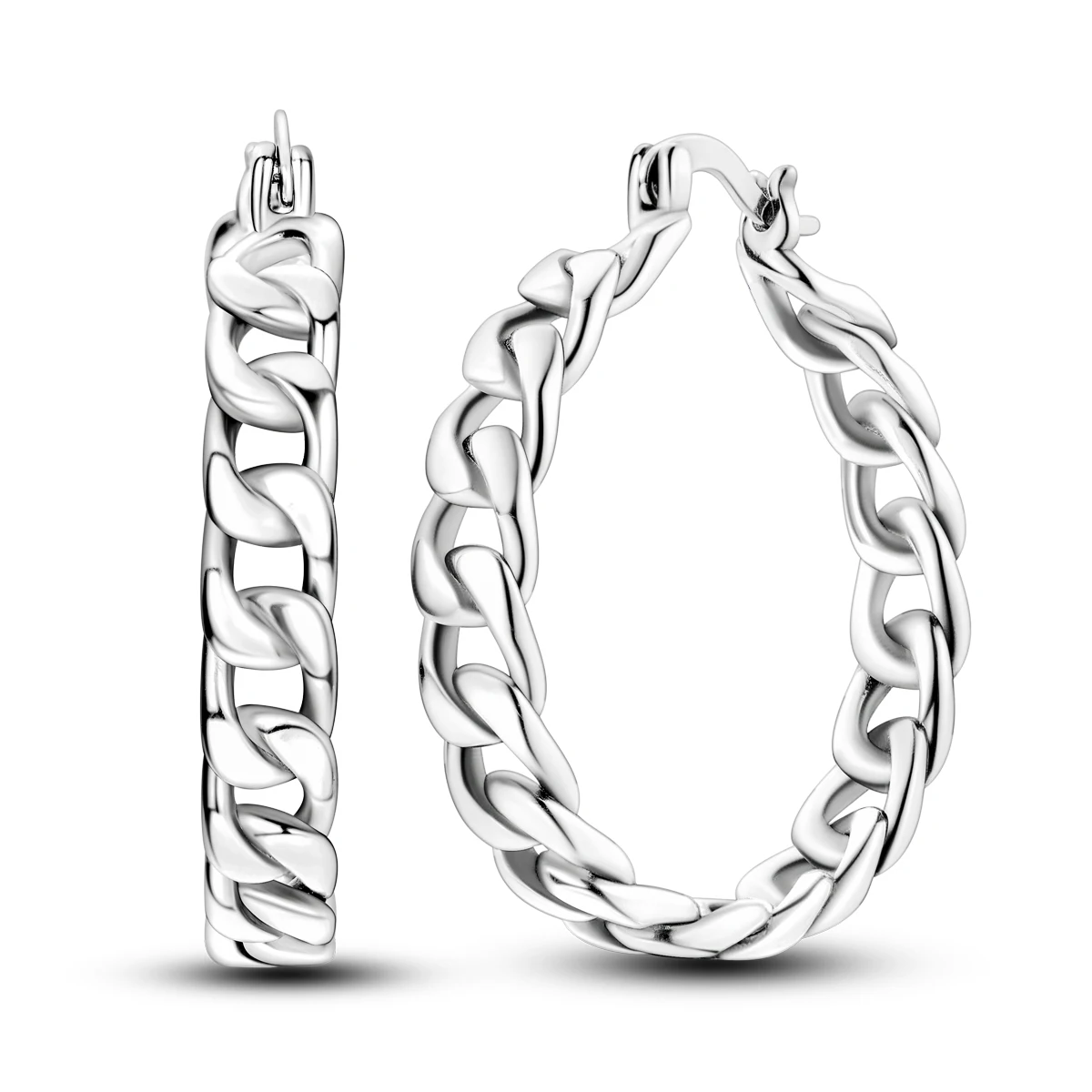 925 Sterling Silver Cuban Chain Texture Hoop Earrings Polished Minimalist Street Style Jewelry Gift for Women