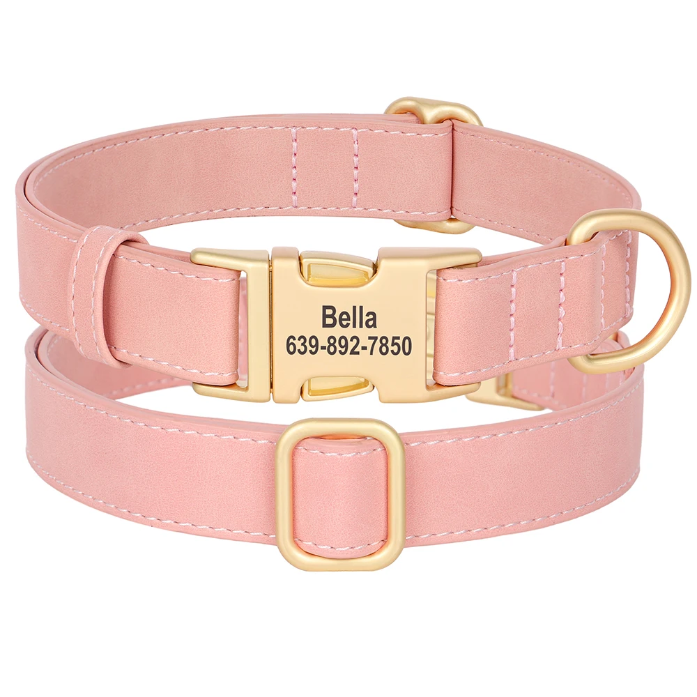 Personalized Dog Collar PU Leather Dog Collars Free Custom Metal Buckle Pet Necklace for Small Medium Large Dogs Pitbull Bulldog