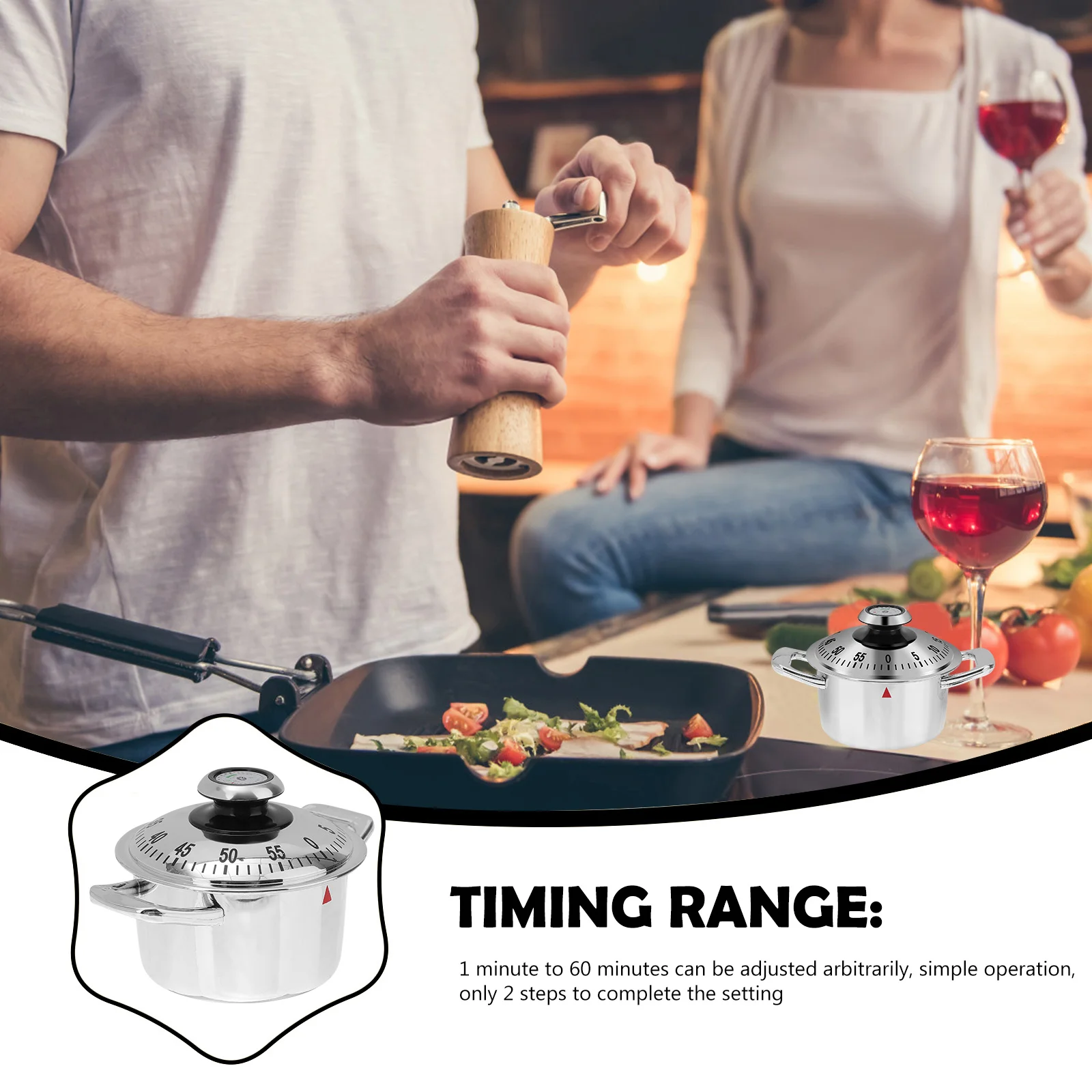 Kitchen Timer Learning Mechanical Alarm Clock Digital Pot Shape Creative Cooking Baking Kids Household Stainless steel