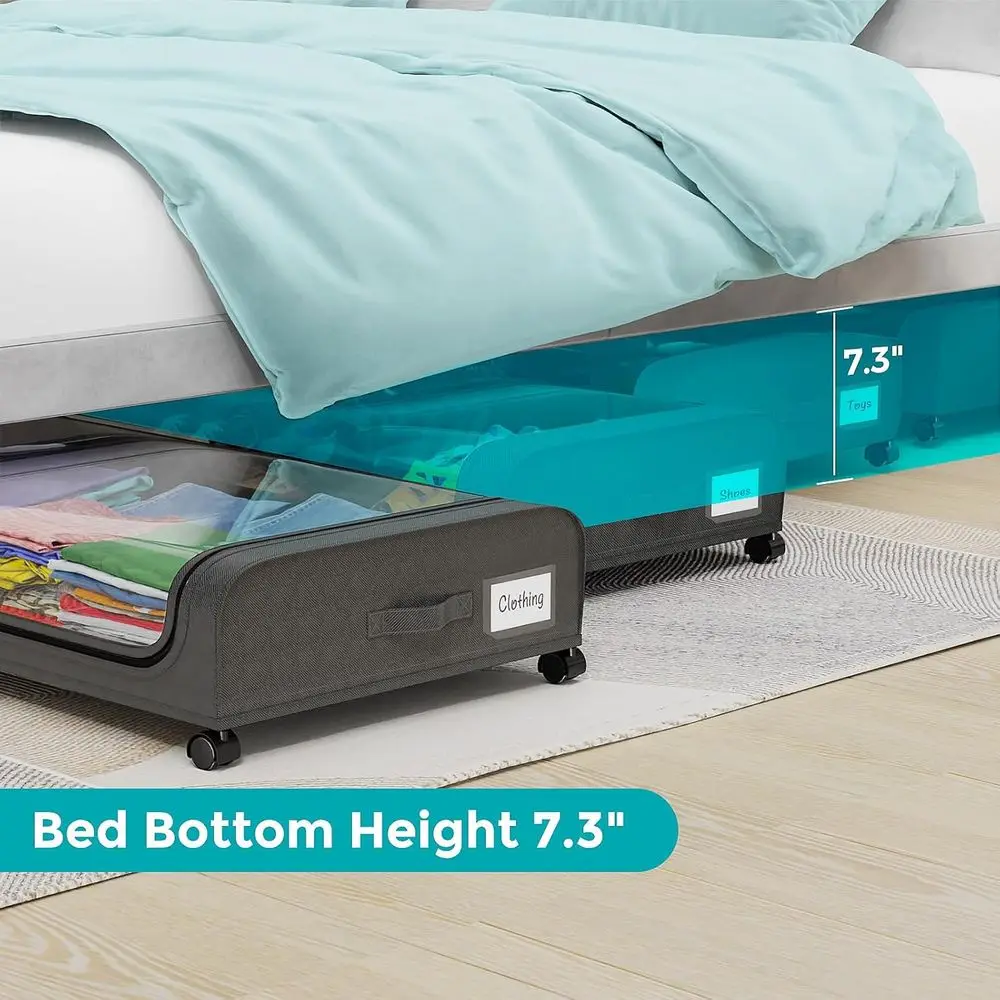 Серые коробки для хранения под кроватью с прозрачными окнами из ПВХ для обуви, одежды, игрушек и книг