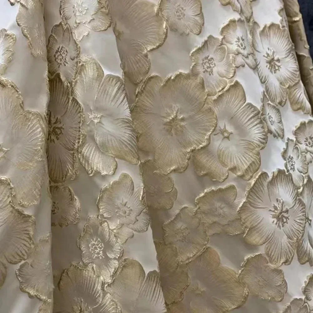 New Plum Blossom Three-dimensional Relief Fabric Gold Jacquard Curtains For Living Dining Room Bedroom Fabric Customization