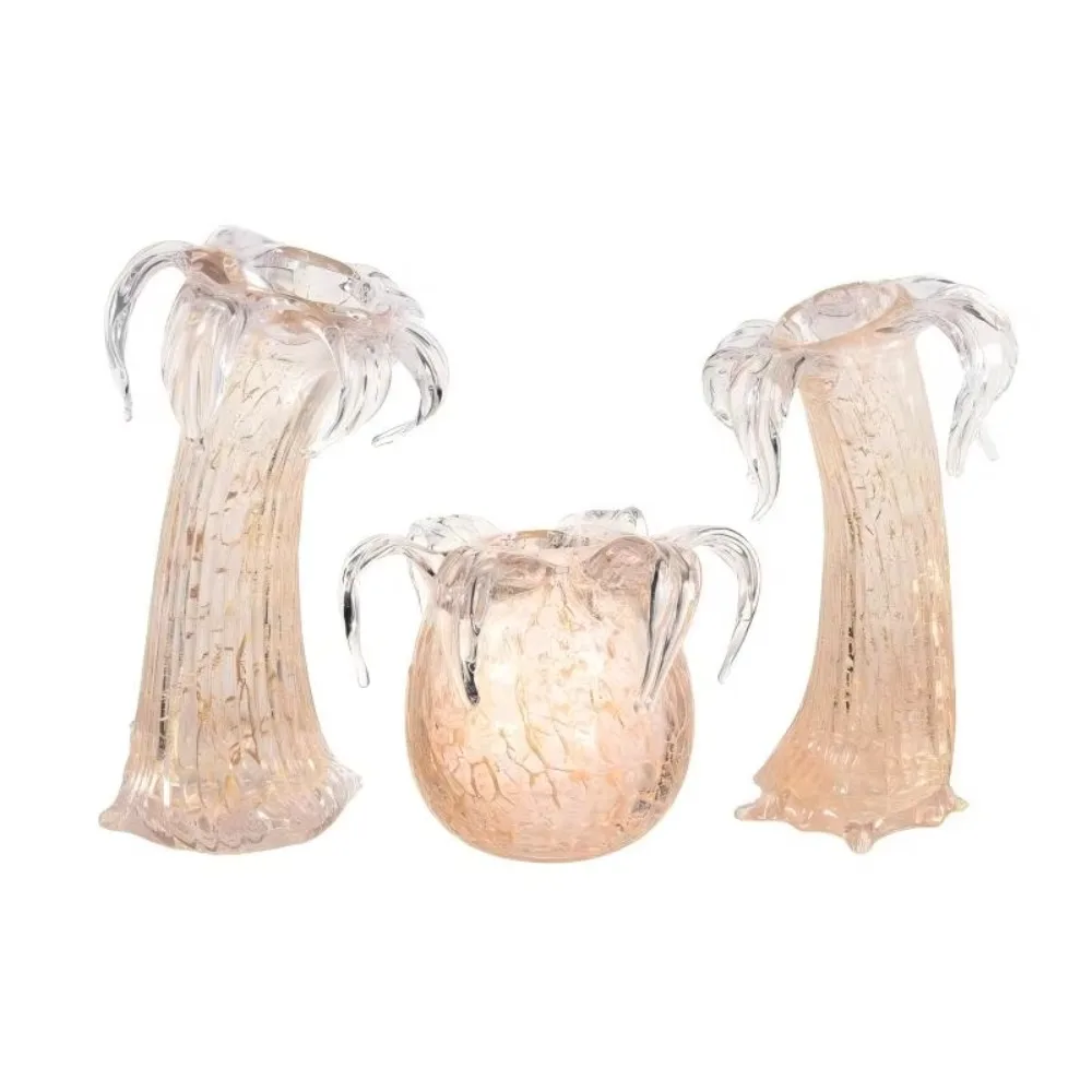 Modern hand-blown champagne gold glass vase, vine relief floral ornament, for luxury home decor in villas, galleries