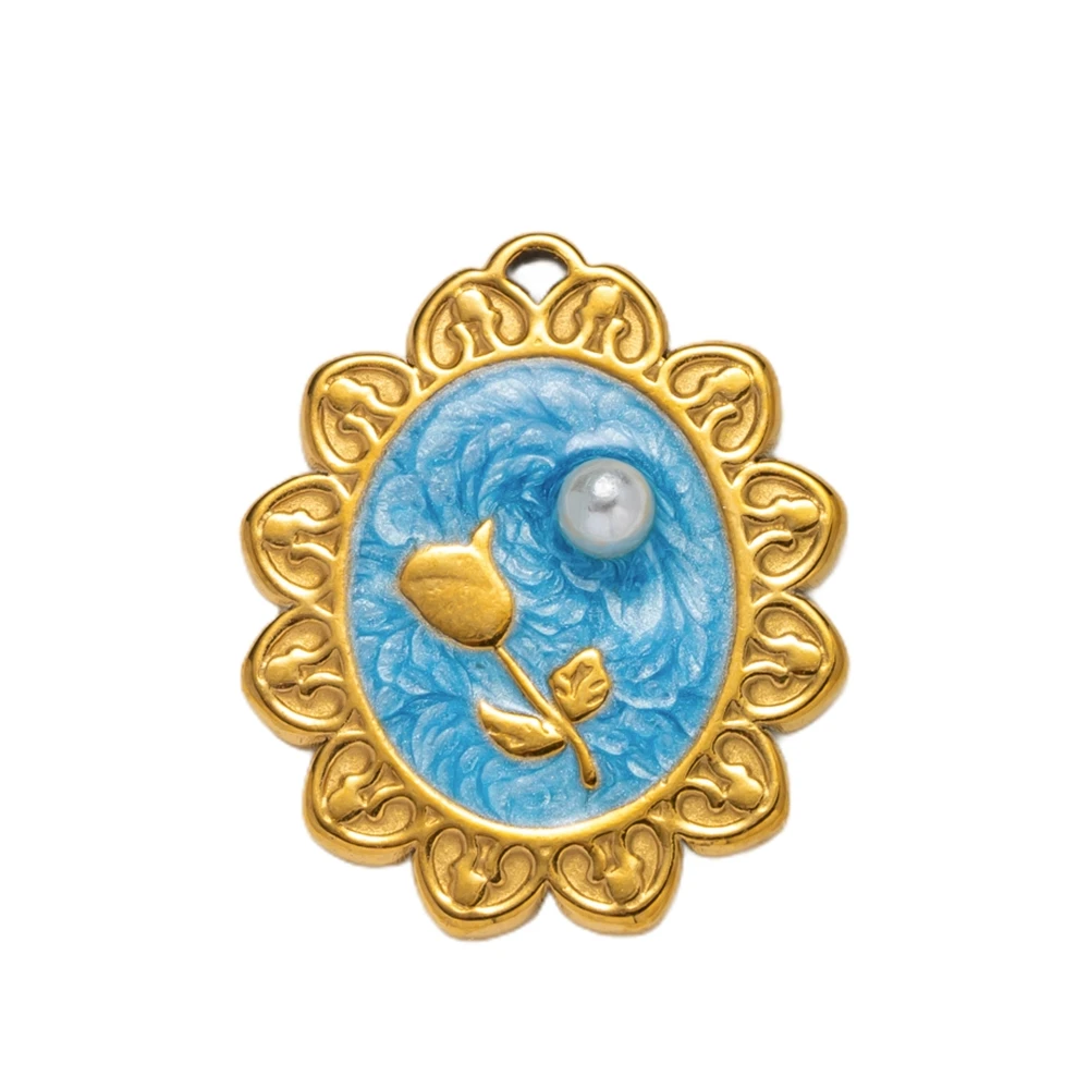 5 قطعة الفولاذ المقاوم للصدأ المينا زهرة تقليد اللؤلؤ المعلقات Charms DIY بها بنفسك القلائد سوار مستلزمات صناعة المجوهرات النتائج #4