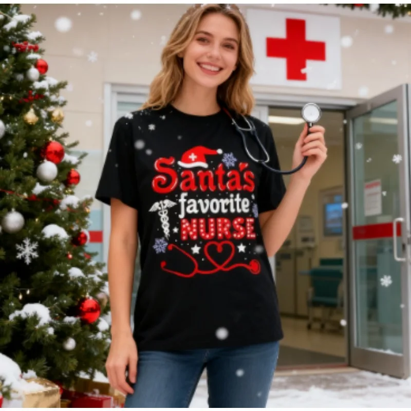 

Santa's Favorite Nurse Christmas Short Sleeve T-Shirt