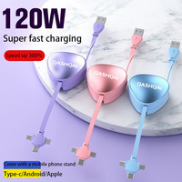 120W 6A 3-in-1 Retractable Fast Charging Cable USB-C/Micro for Nissan Qashqai J10/J11 2011-2022