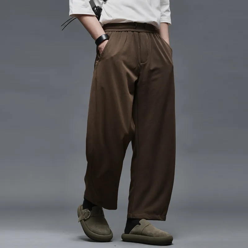 High Quality Cotton Blend Spring and Summer Japanese Retro Matchet Pants Simple All-Match Cropped Men's Casual Pants
