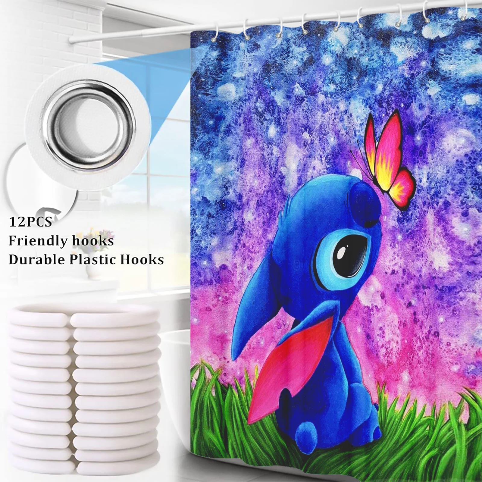 Imagem -03 - Disney-stitch Shower Bath Cortina Desenhos Animados Bonitos Conjuntos de Acessórios de Anime Completo Conjunto Mats Decorações de Luxo Conjuntos de Banheiro Pcs