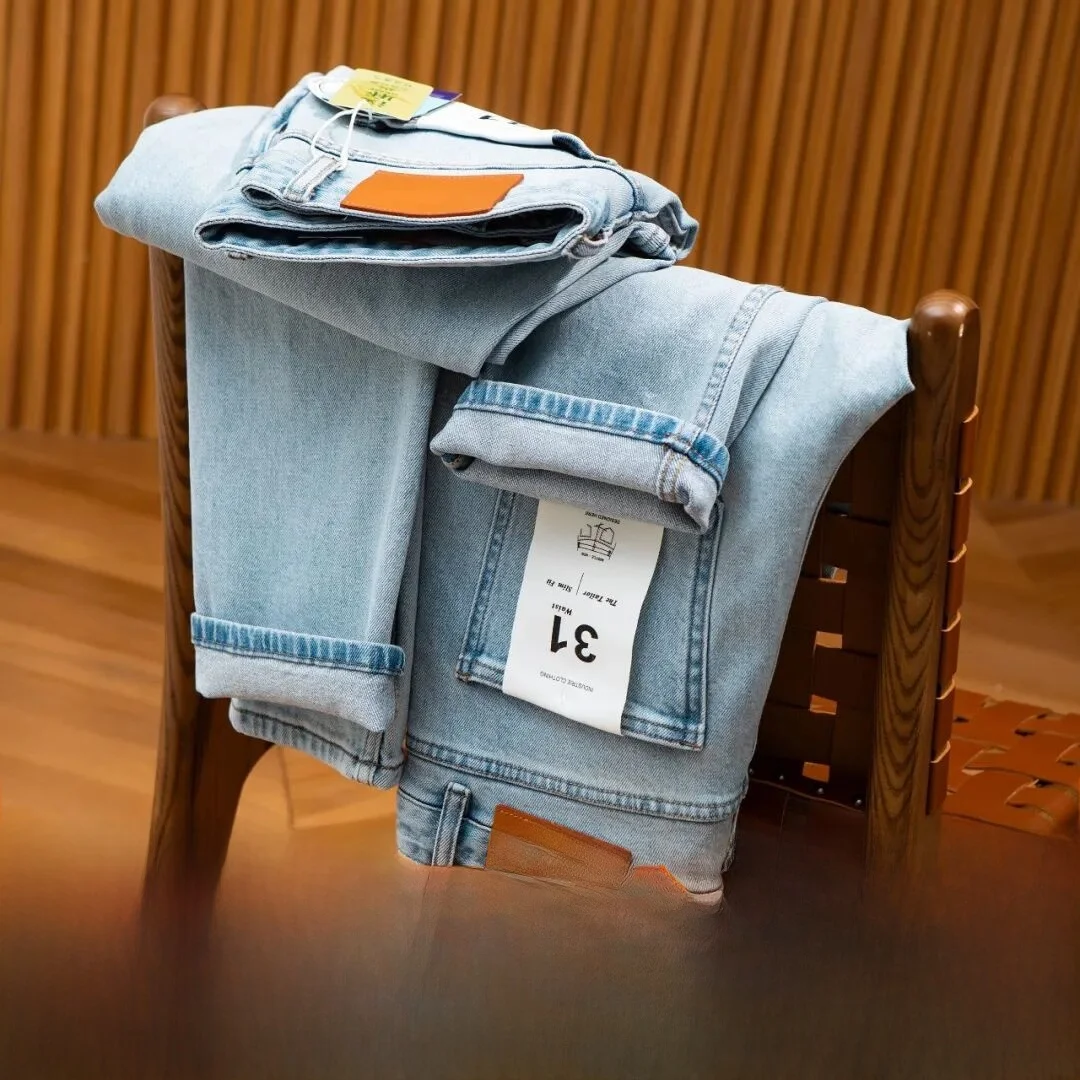 Comfortable Loose Fit Men's Jeans Han Hanflax Elastic Cotton Blend Spring Summer New Style Breathable Standard Waist Jeans