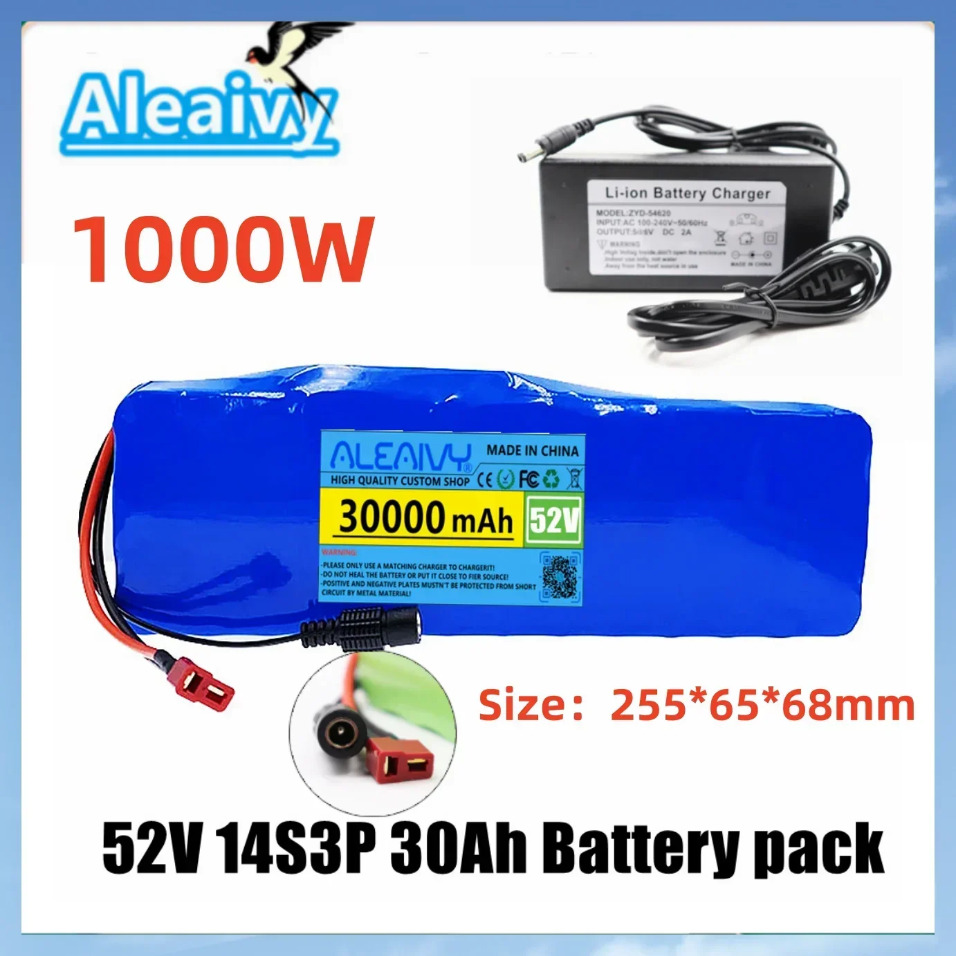 

NEW 52V 14S3P 30Ah 30000mAh 18650 1000W Lithium Battery for Balance Car, Electric Bicycle,electric scooters,Tricycle +Charger