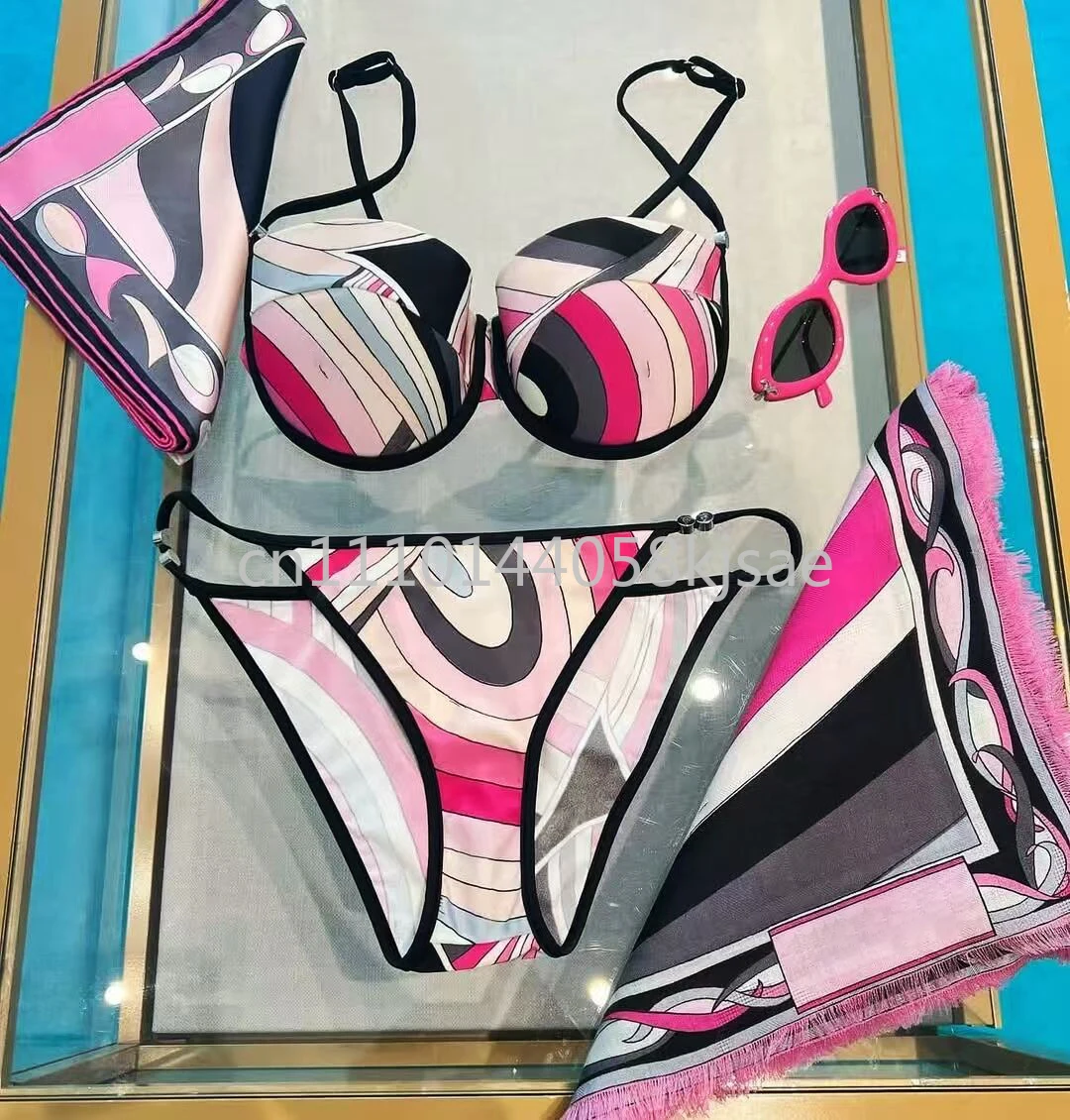 

Classic Design Women's Scarf Swimsuit Letter Signature Logo Beachwear Designer Brand Lady Headband Bikini Sets Swimwear