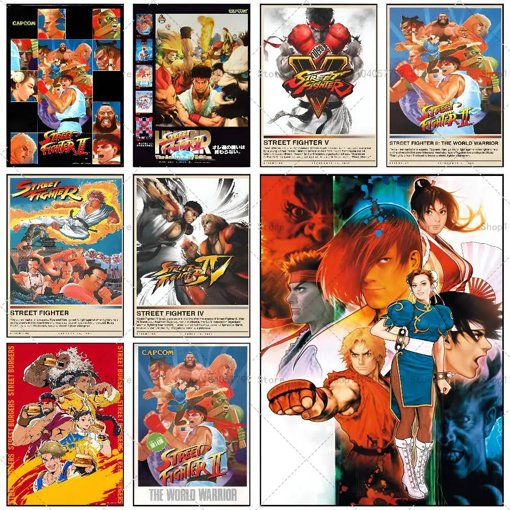 Classic Hot Video Game Street Fighter Poster Self-adhesive Wall Mural Art Waterproof Sticker For Bar Room Decor