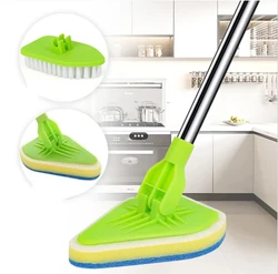 2 in 1 Long Handle Brush Head Replacement Sponge Durable Anti-Rust Triangular Removable Scrubber Floor Glass Tile Sink Cleaning