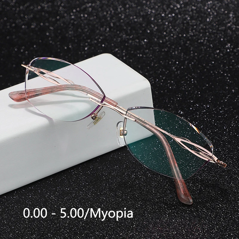 

Fashion Good-looking Cat-eye Rimless Women's Glasses Frame Ultra-light Pure Titanium Myopia Custom Optical Prescription Eyewear