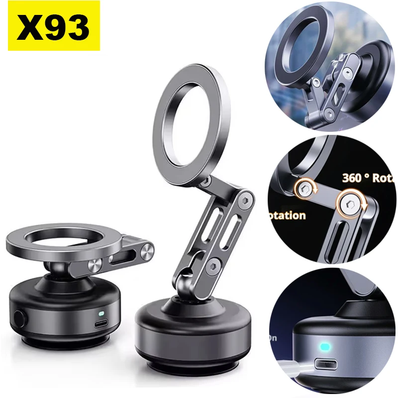 New X93 Magnetic Car Phone Holder 360 degree Rotation Vacuum Adsorption Strong Suction Holder for Mobile Phone Car Bracket