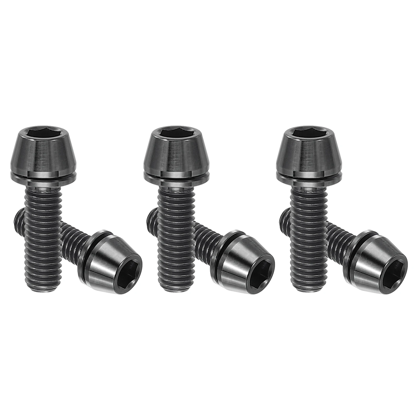 AliExpress NONE M5 Titanium Bicycle Stem Bolt 6pcs Hex Tapered Head Bolt Mountain Bike Screw Replacement with Washer for Bicycle Stem Parts