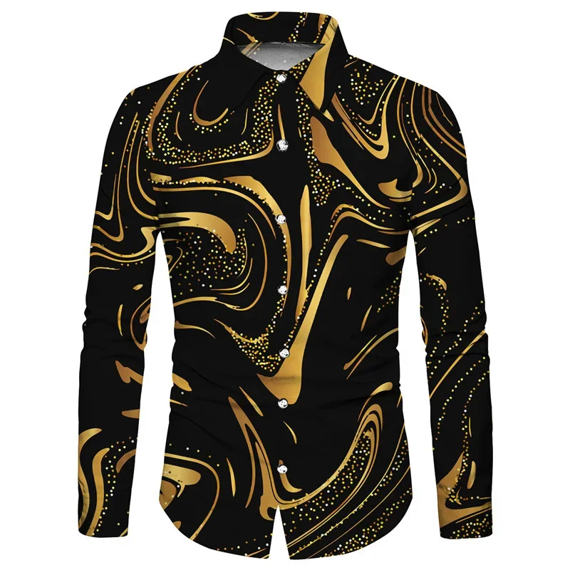 2023 Men\'s Gilded Multi-Color Series Fashionable Casual Party Soft and Comfortable Lapel Large Size Long Sleeve Shirt