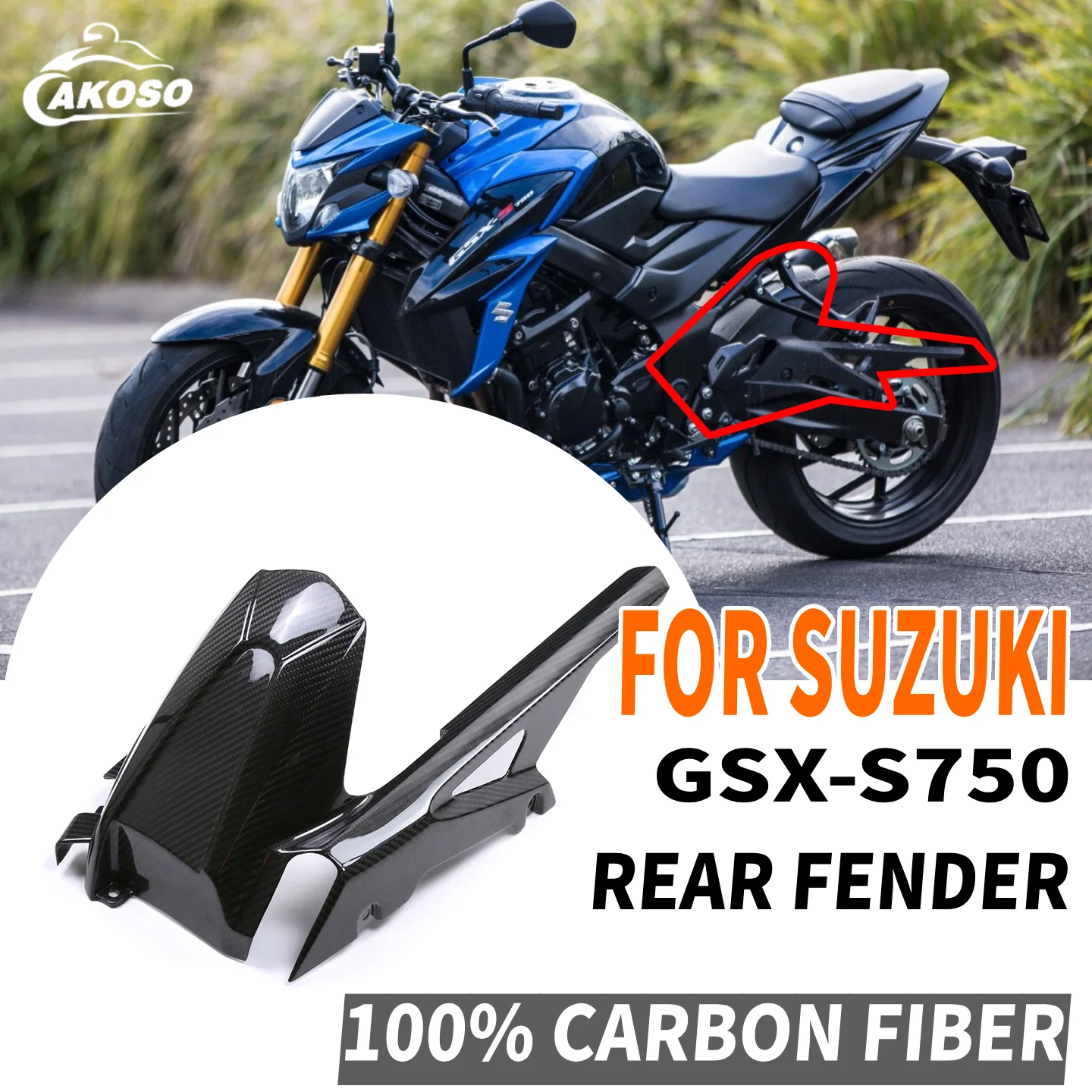

For Suzuki GSX-S750 2017-2024 Carbon Fiber Rear Fender Hugger Mudguard Motorcycle Accessories Modified Fairing Kit
