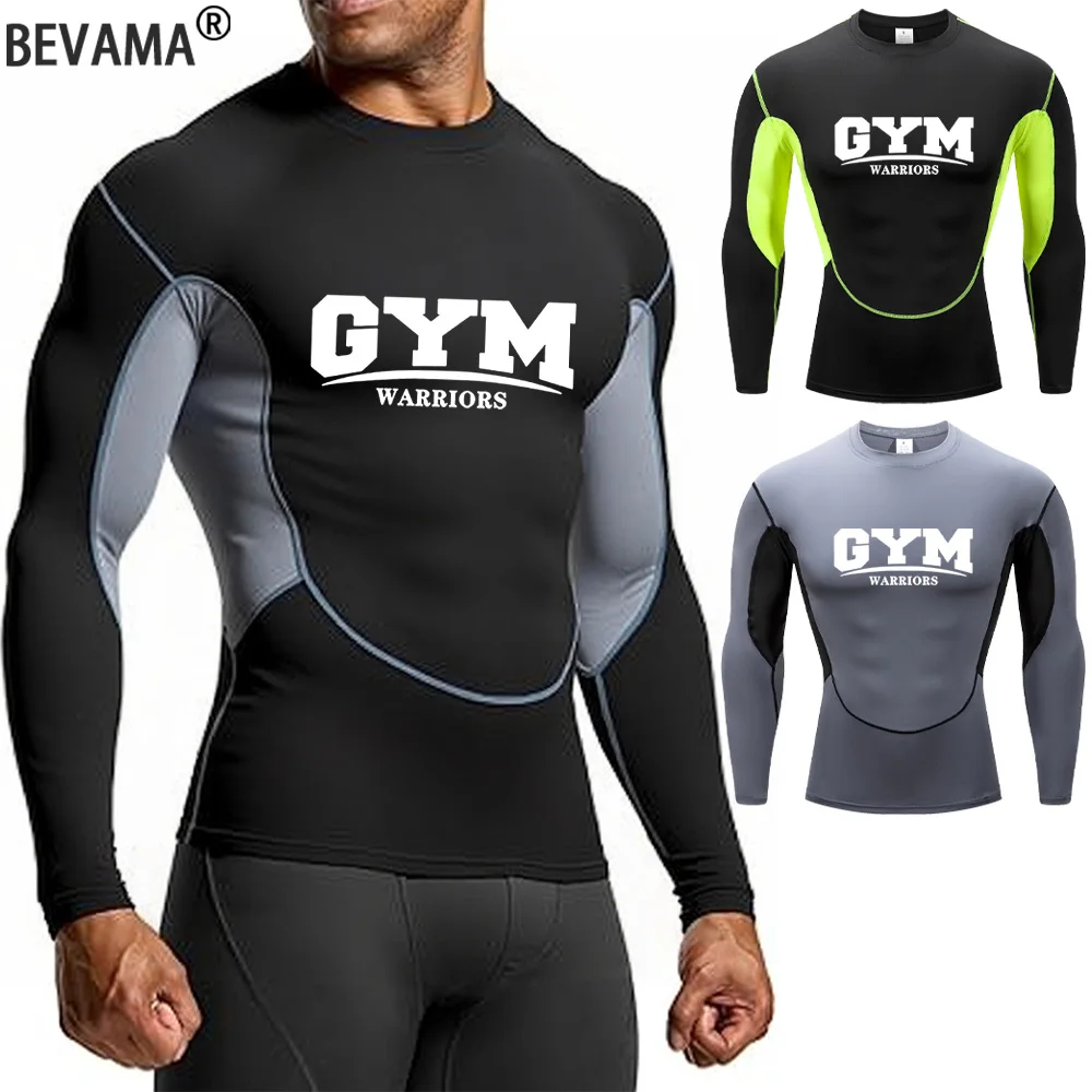 

Мужская спортивная футболка для бодибилдинга с принтом, быстросохнущая рубашка с длинными рукавами для бега, компрессионные колготки для тренажерного зала, фитнеса и тренировок, Рашгард