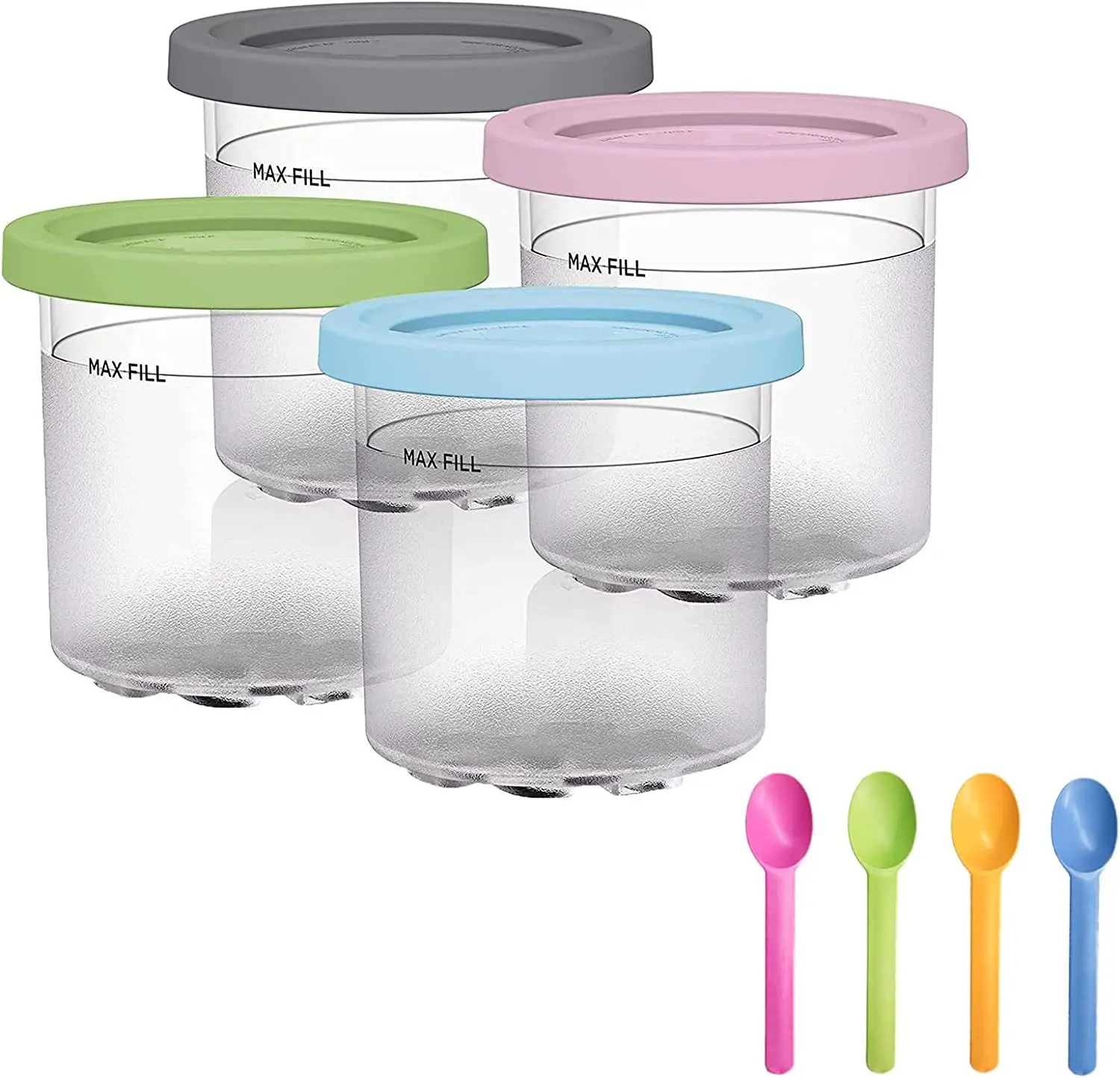 

4 pack Creamy Icecream Containers Cups Jars Tubs Canisters Set for Ninja Smoothie Pot Compatible with NC299AMZ & NC300s Series