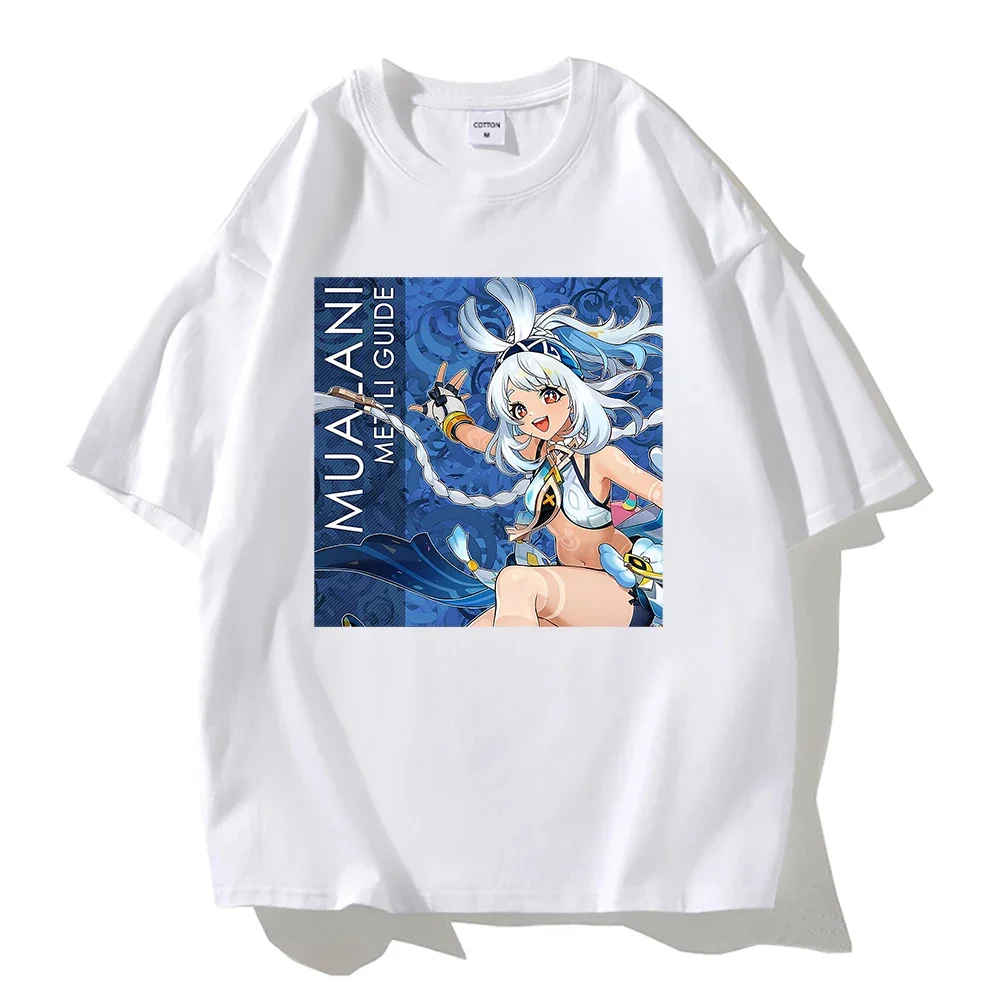 Genshin impacto mualani camiseta feminina jogo quente anime manga curta camiseta feminina casual 2024 verão unisex y2k roupas topos