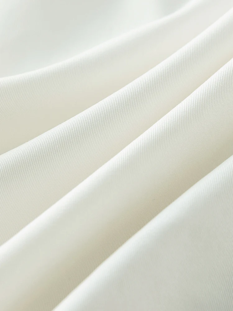 ZIQIAO Office Lady White Twill Long A-LINE Skirts Belt Design Women Commuter Pleated Mid-Calf Skirt High Waist Umbrella Skirt