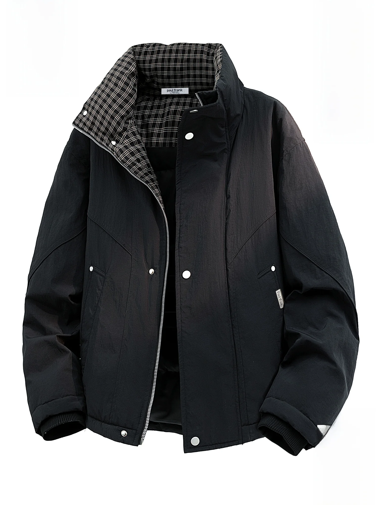 

PaulFrank Winter Warm Plaid Cotton Jaet Men's Stand Collar Splicing Anti-Cold Outerwear Faionable Youth Polyester Fiber