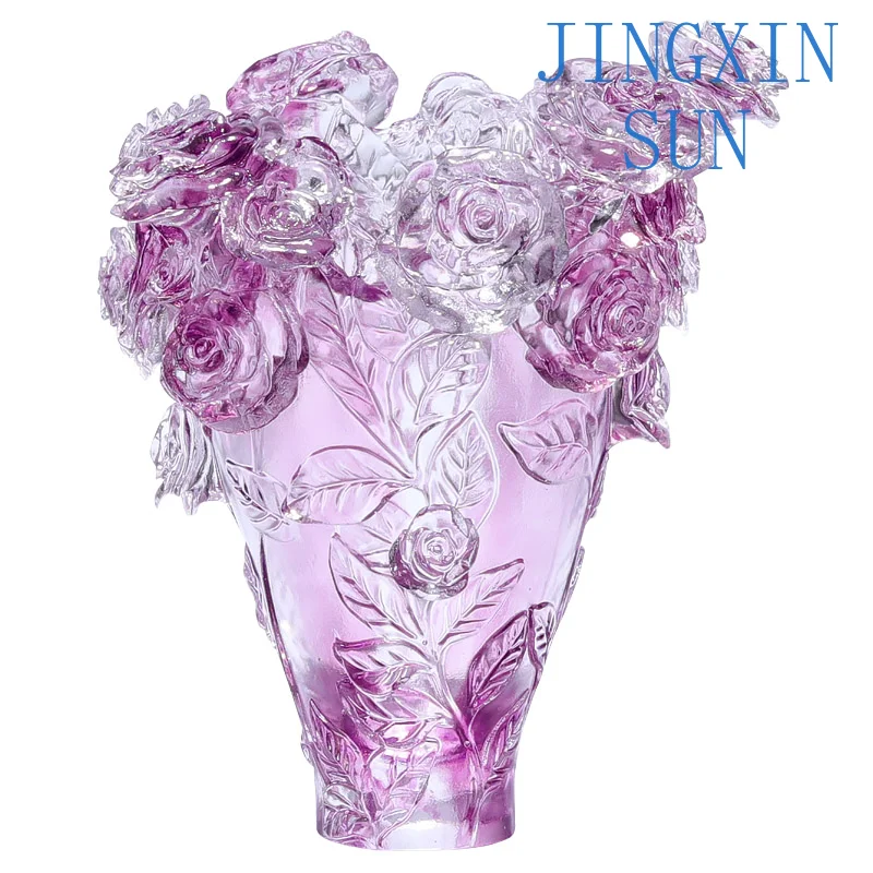 Glazed Rose Vase Ornament for Living Room Dining Table Wine Cabinet Decoration for Modern Home Decor Luxury Flower